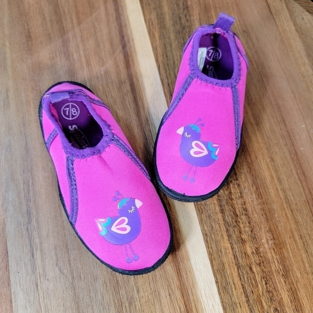 Swimways Pink Purple Bird Water Shoes Swim Shoes Neoprene Size Toddler 7/8